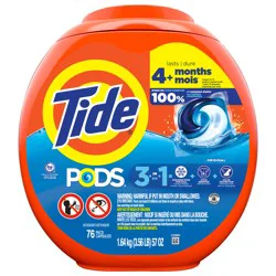 Tide PODS laundry detergent pacs, 3-in-1 Stain Remover, Odor Fighter, Color Protector, 76 Count, HE compatible, Original Scent