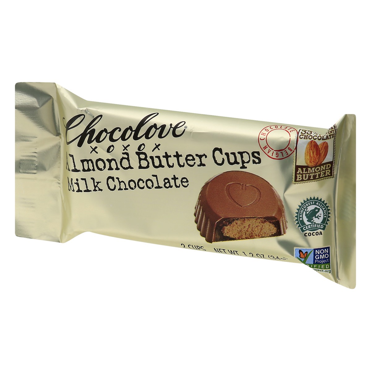 slide 13 of 13, Chocolove Cup Almond Butter Milk Choc, 1.2 oz