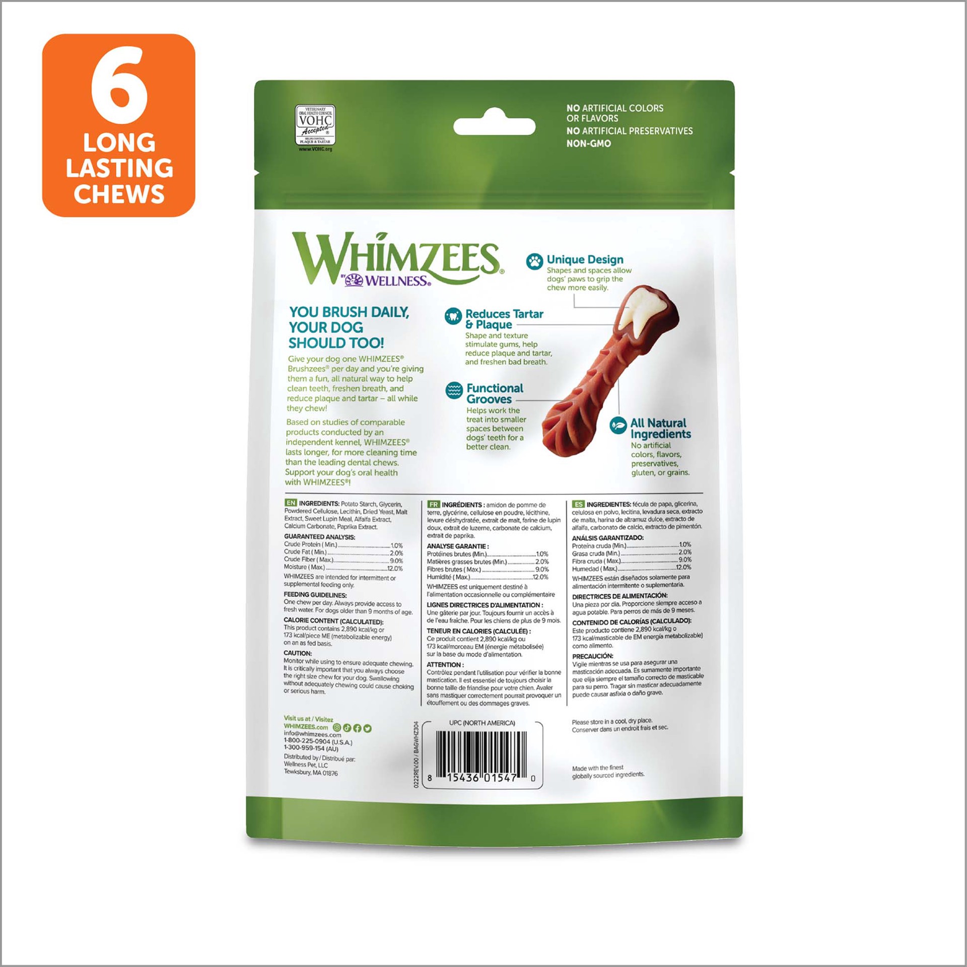 slide 2 of 5, WHIMZEES by Wellness Large Value Bag Dental Chew Dog Treat with Vegetable Flavor - 12.7oz, 1 ct