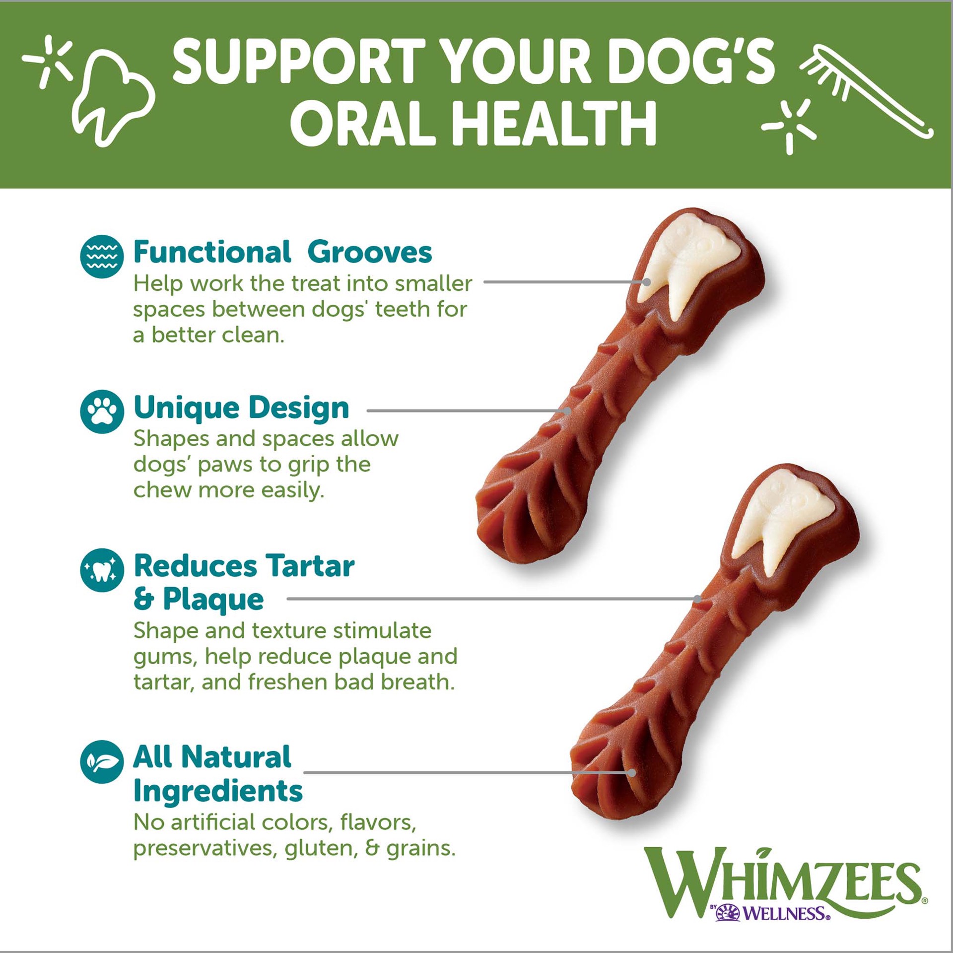 slide 3 of 5, WHIMZEES by Wellness Large Value Bag Dental Chew Dog Treat with Vegetable Flavor - 12.7oz, 1 ct