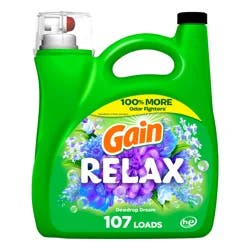 Gain Liquid Laundry Detergent, Relax, Dewdrop Dream, 144 fl oz, 100 loads, Laundry Detergent Liquid Soap, HE compatible