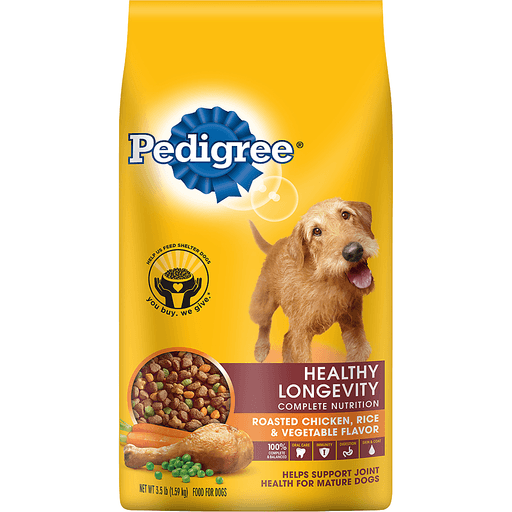 slide 1 of 1, Pedigree Healthy Longevity Complete Nutrition Roasted Chicken, Rice & Vegetable Flavor Dog Food, 3.5 lb