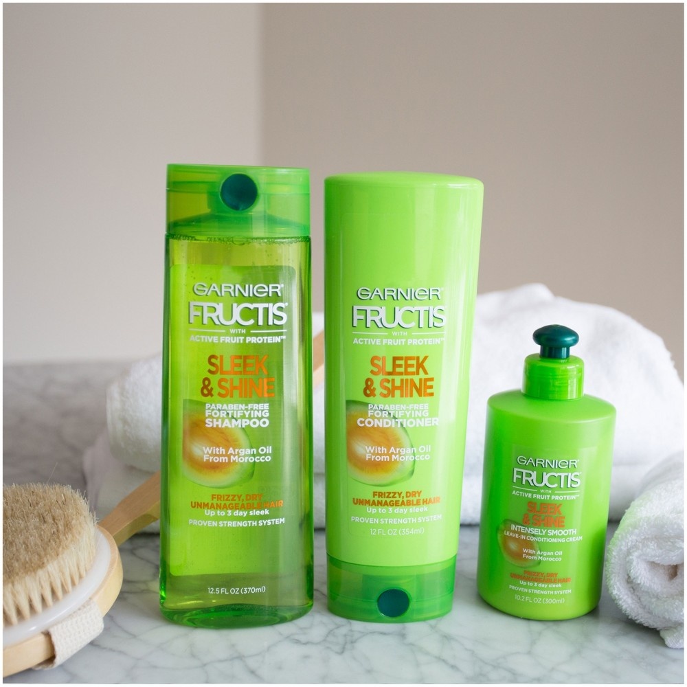 slide 2 of 5, Garnier Fructis Sleek & Shine Paraben-Free Fortifying Conditioner, 21 fl oz