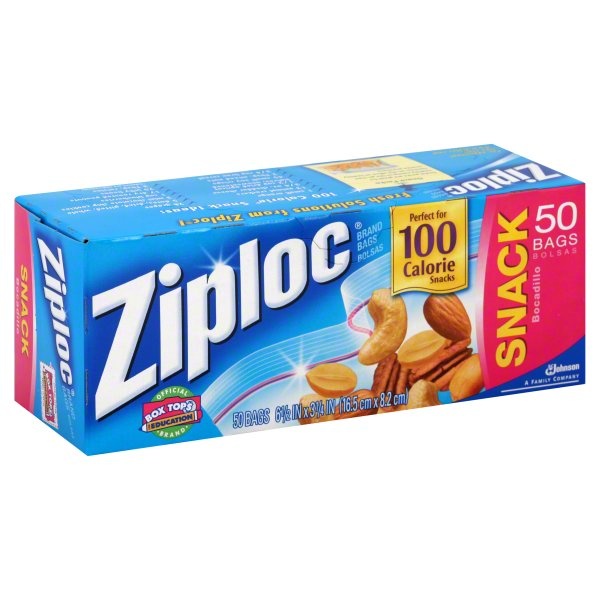 slide 1 of 1, Ziploc Snack Size Bags, 50 ct