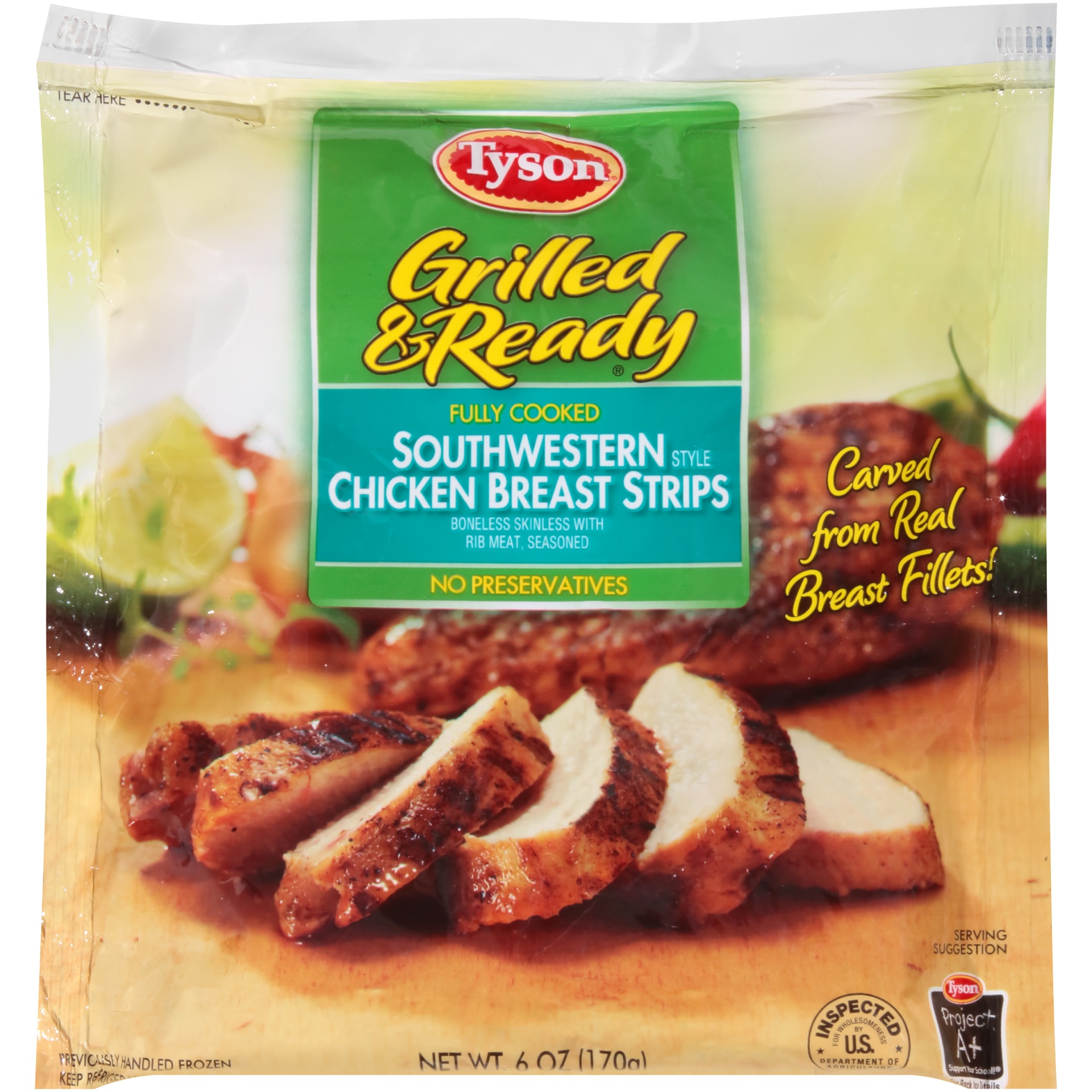 slide 1 of 1, Tyson Grilled Ready Fully Cooked Southwestern Style Chicken Breast Strips, 6 oz