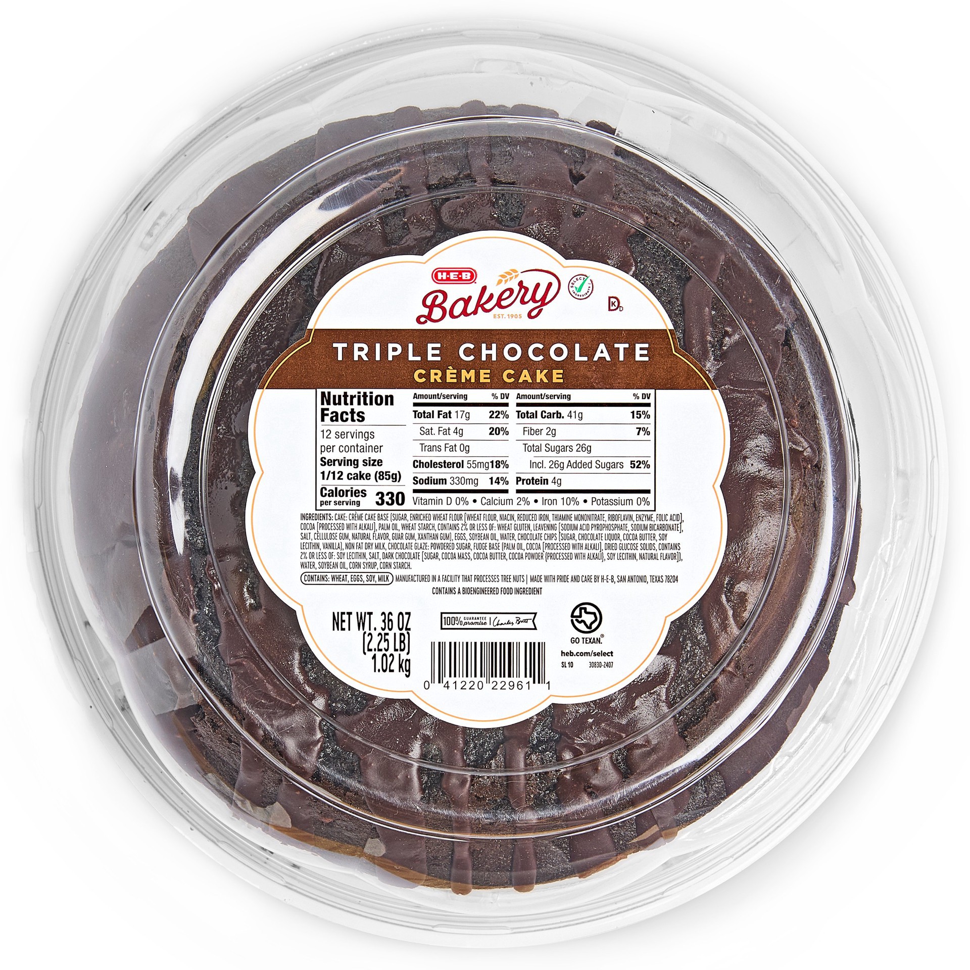 slide 1 of 1, H-E-B Bakery Triple Chocolate Crème Cake, 1 ct