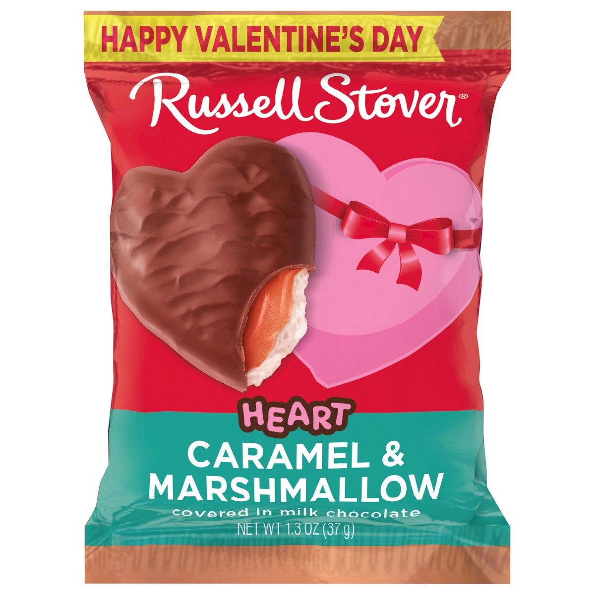slide 1 of 11, RUSSELL STOVER Valentine's Day Milk Chocolate Caramel & Marshmallow Heart, 1.3 oz., 1.3 oz