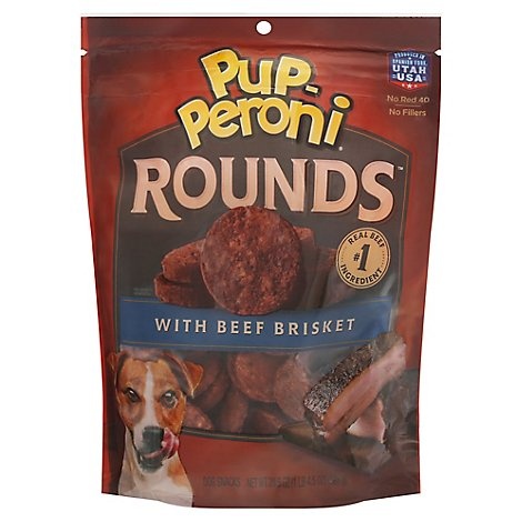 slide 1 of 1, Pup-Peroni Rounds Beef Brisket Dog Treat Each, 20.5 oz