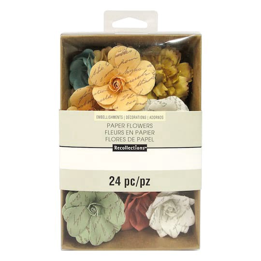 slide 1 of 1, Multicolor Mulberry Print Paper Flower Embellishments, 24ct. By Recollections, 24 ct