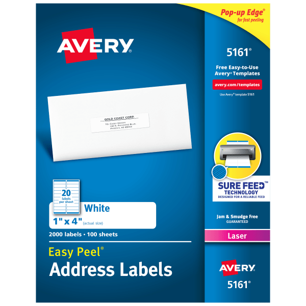 slide 1 of 9, Avery FSC Certified Easy Peel Permanent Laser Address Labels - White, 2000 ct; 1 in x 4 in