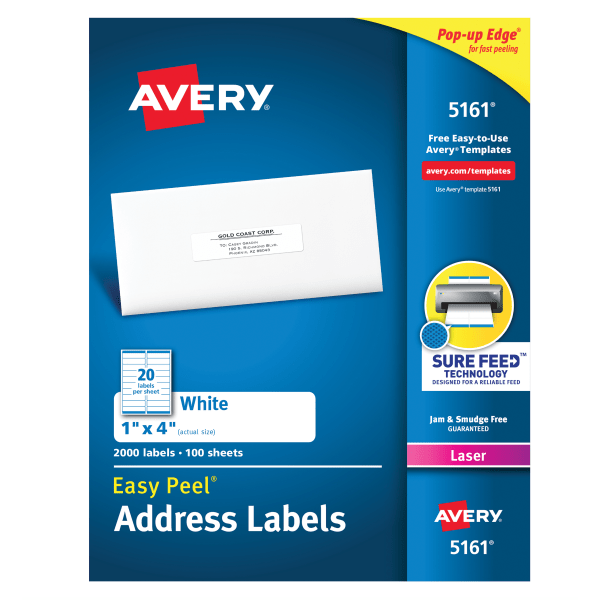 slide 1 of 9, Avery FSC Certified Easy Peel Permanent Laser Address Labels - White, 2000 ct; 1 in x 4 in