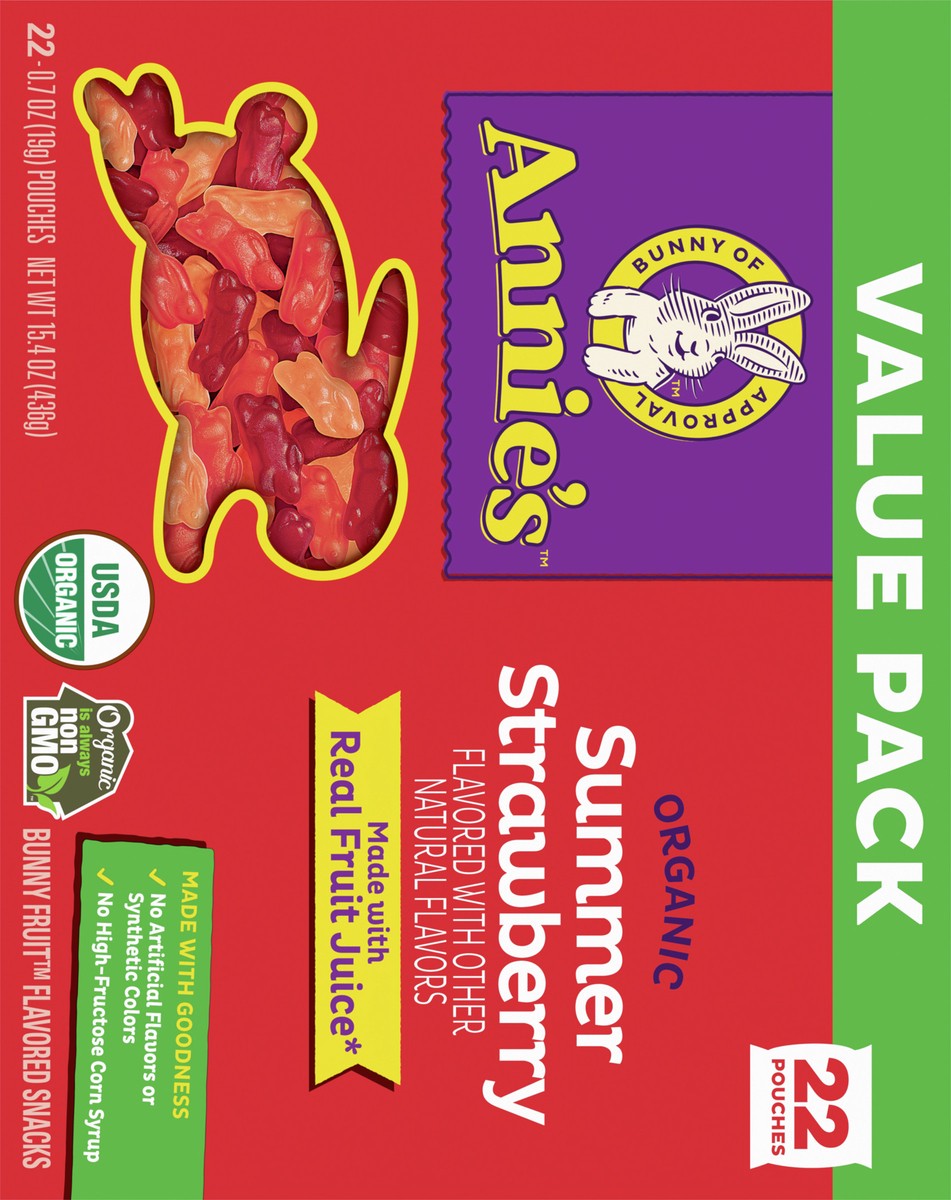 slide 5 of 9, Annie's Organic Bunny Fruit Flavored Snacks, Summer Strawberry, Gluten Free, Value Pack, 22 Pouches, 15.4 oz, 22 ct