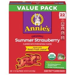 Annie's Organic Bunny Fruit Flavored Snacks, Summer Strawberry, Gluten Free, Value Pack, 22 Pouches, 15.4 oz