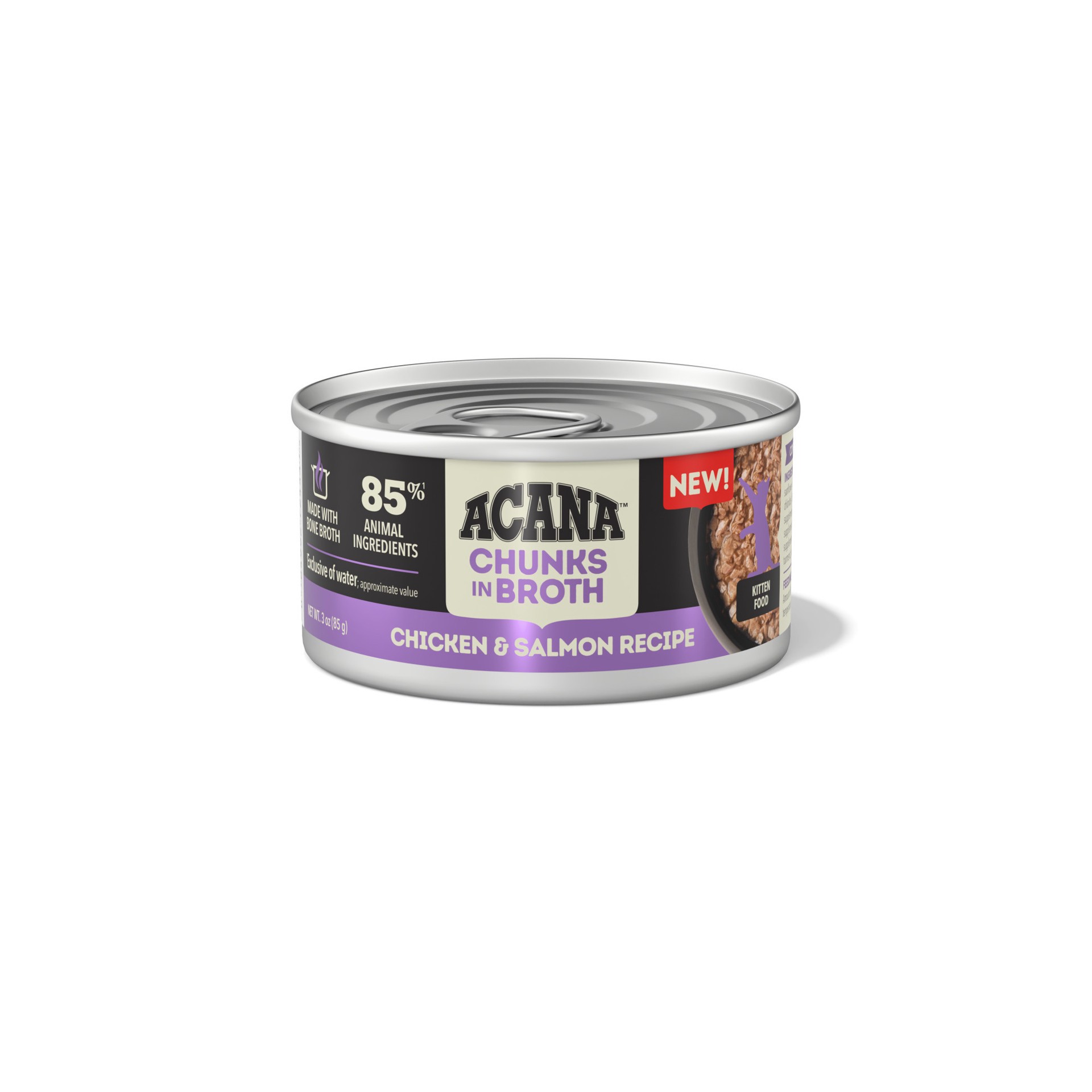 slide 1 of 2, ACANA Chunks in Broth Chicken & Salmon Recipe Wet Kitten Food, 3 oz., 1 ct