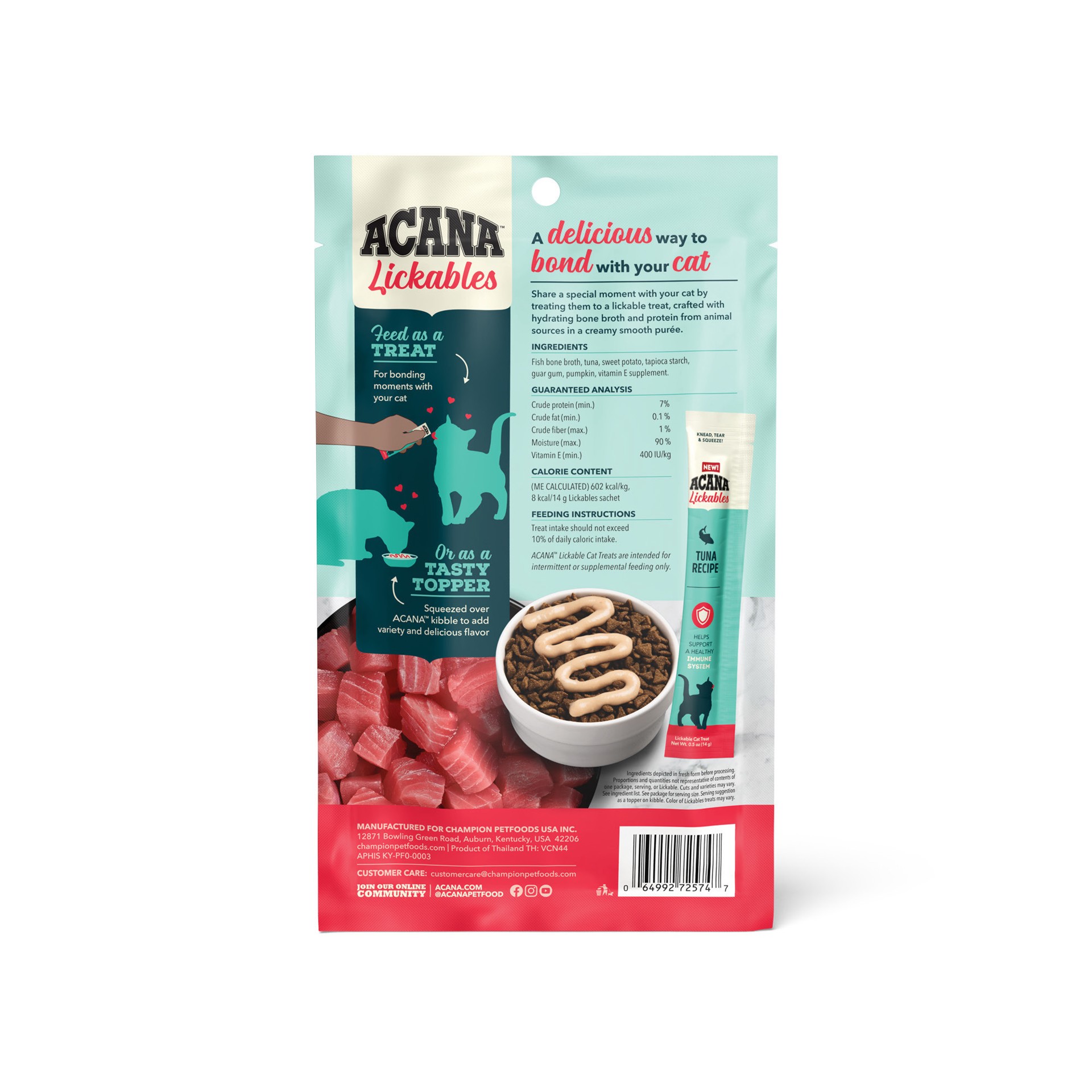 slide 2 of 3, ACANA Lickables Tuna Recipe Immune System Cat Treats, 2.5 oz., Count of 5, 1 ct