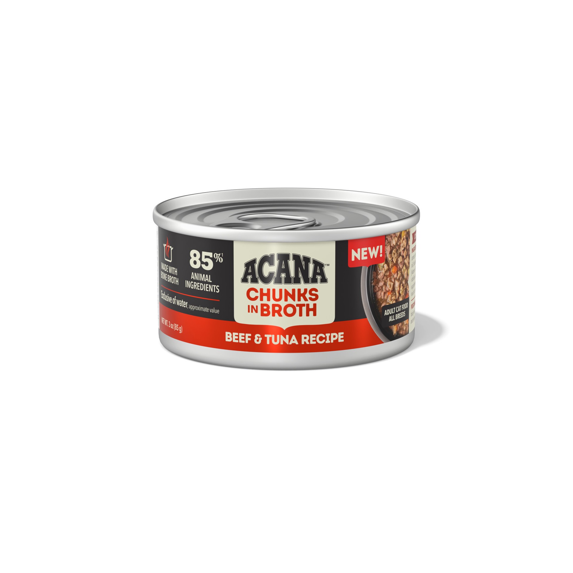 slide 1 of 2, ACANA Chunks in Broth Beef & Tuna Recipe Wet Cat Food, 3 oz., 1 ct