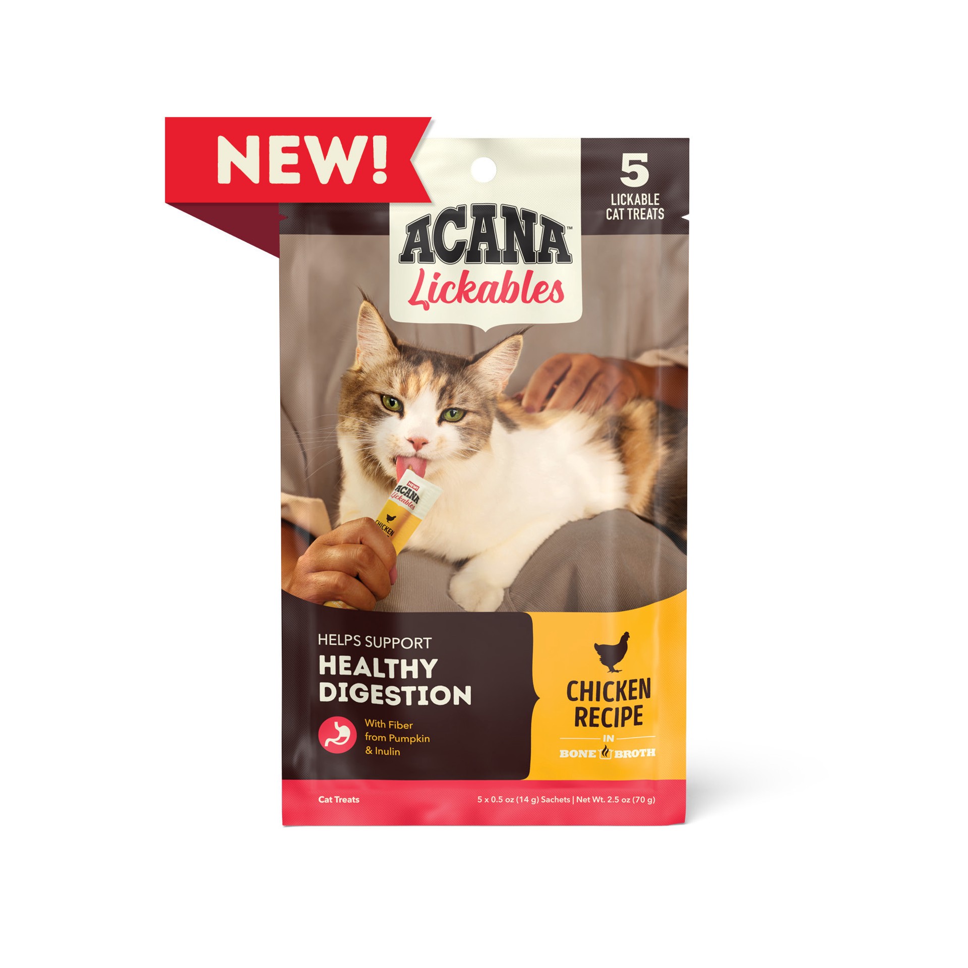 slide 1 of 3, ACANA Lickables Chicken Recipe Healthy Digestion Cat Treats, 2.5 oz., Count of 5, 1 ct
