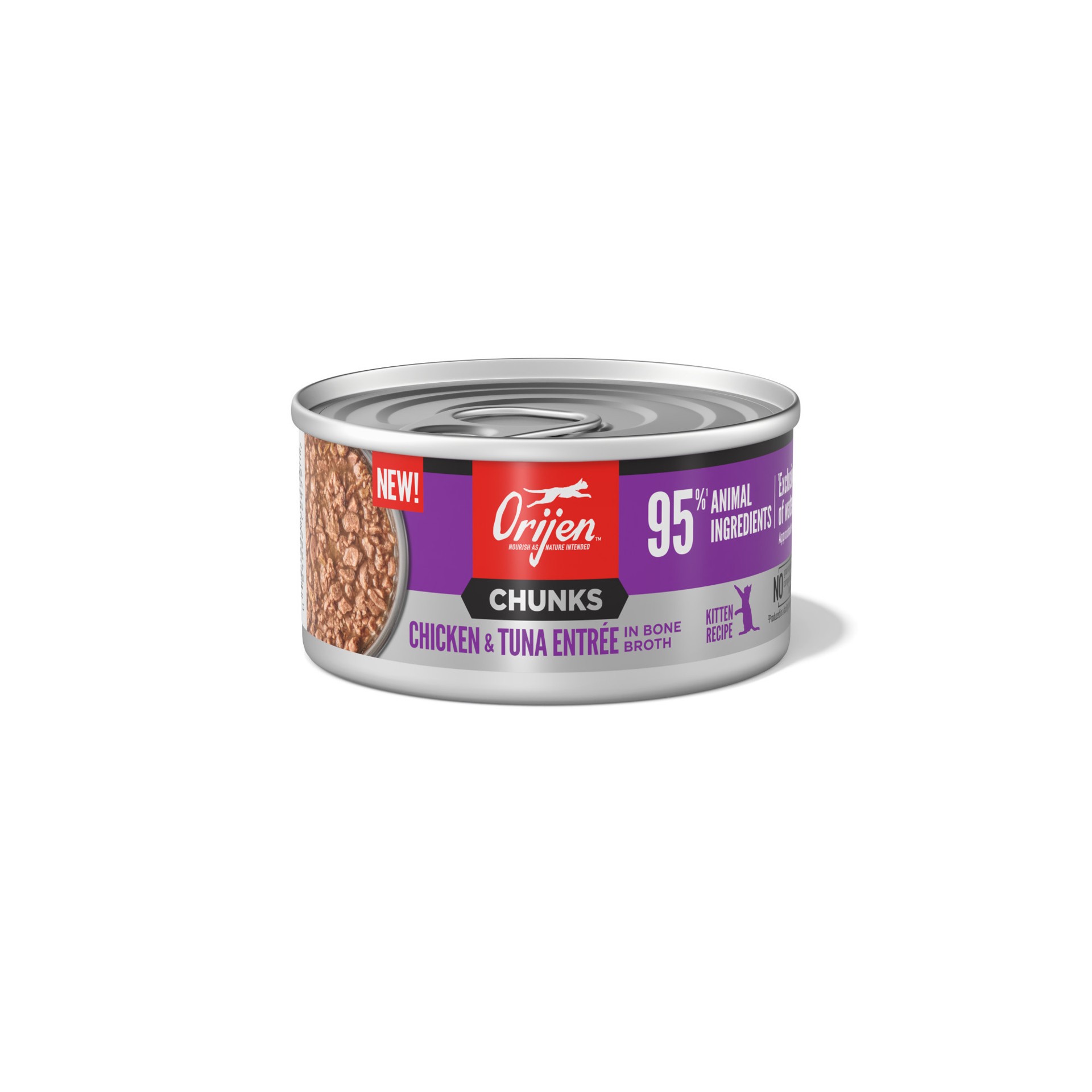 slide 1 of 2, ORIJEN Chunks Chicken & Tuna Entrée for Kittens, 3oz, case of 12 cans, 3 oz