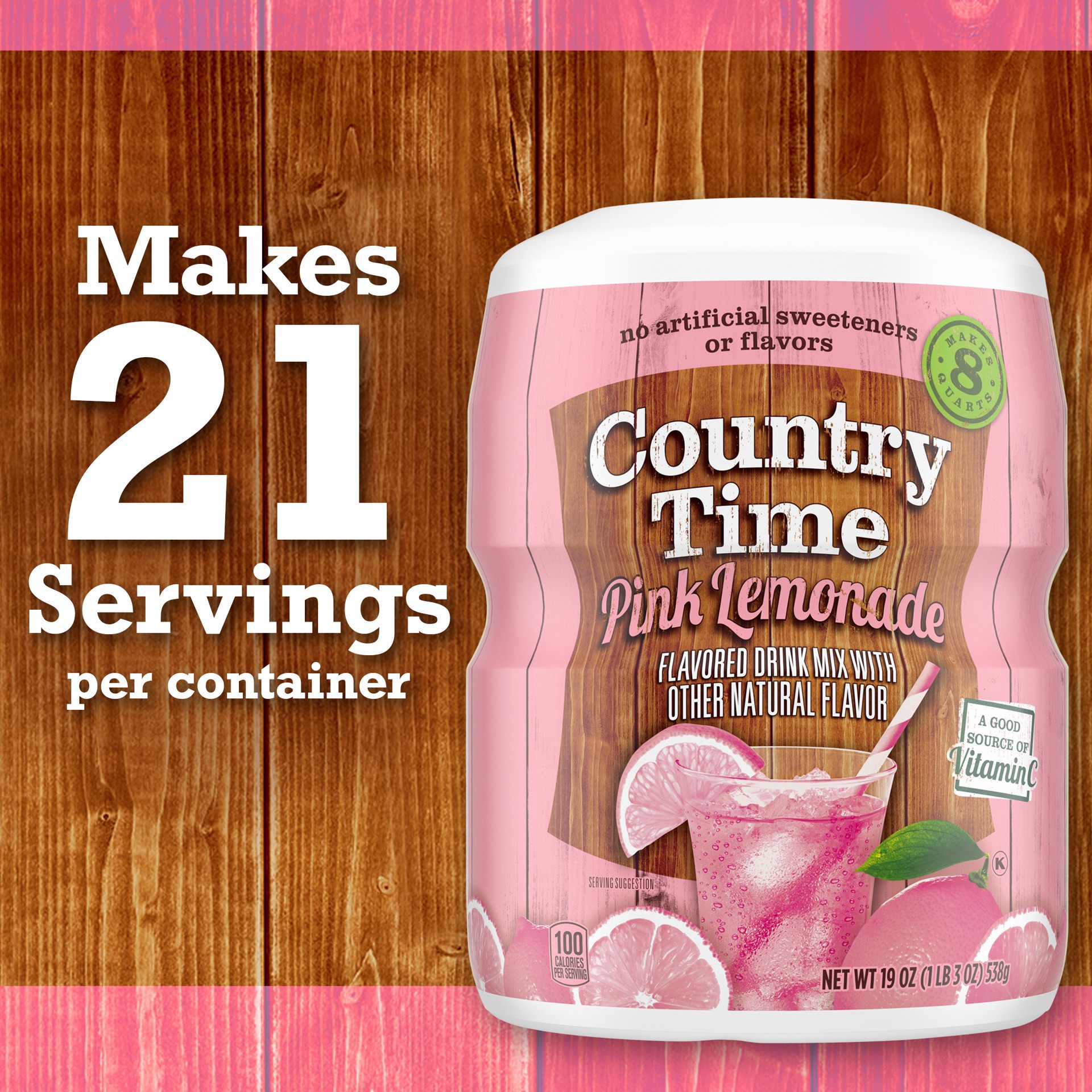 slide 5 of 8, Country Time Pink Lemonade Drink Mix 19 oz, 19 oz
