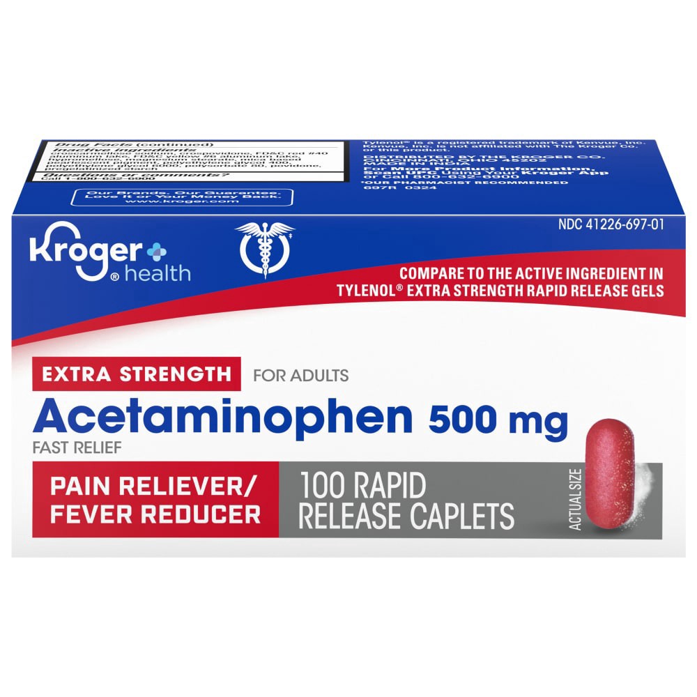 slide 2 of 5, Kroger Pain Reliever And Fever Reducer Acetaminophen Extra Strength Caplets, 100 ct