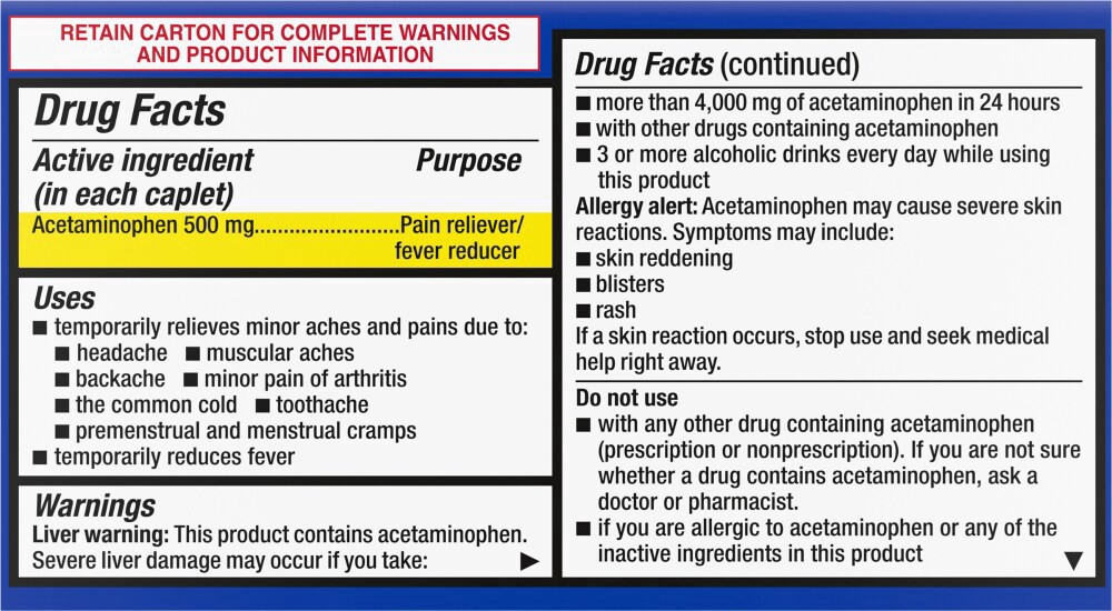slide 5 of 5, Kroger Pain Reliever And Fever Reducer Acetaminophen Extra Strength Caplets, 100 ct