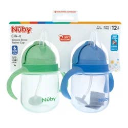 Nuby 12m+ Clik-it Silicone Straw Trainer Cup - 2 ea