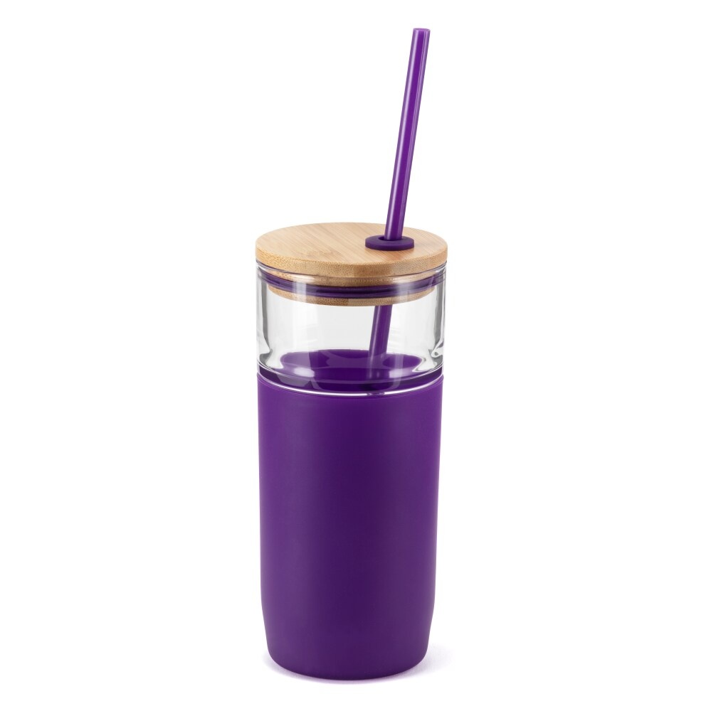 slide 1 of 1, Hd Designs Outdoors Glass Bottle With Bamboo Lid And Tritan Straw - Imperial Purple, 18 oz
