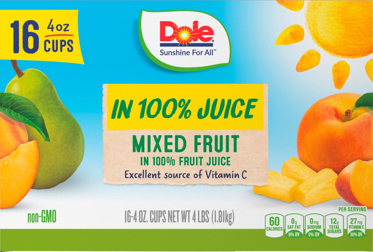 slide 11 of 11, DOLE Fruit Bowls Mixed Fruit in 100% Fruit Juice Fruit Cup 16-4 oz. Cups, 16 ct