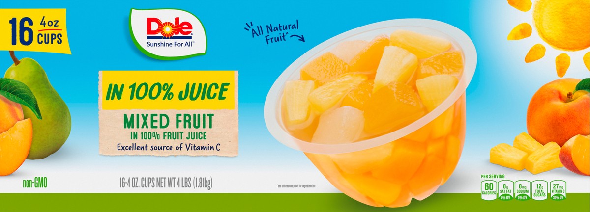 slide 9 of 11, DOLE Fruit Bowls Mixed Fruit in 100% Fruit Juice Fruit Cup 16-4 oz. Cups, 16 ct