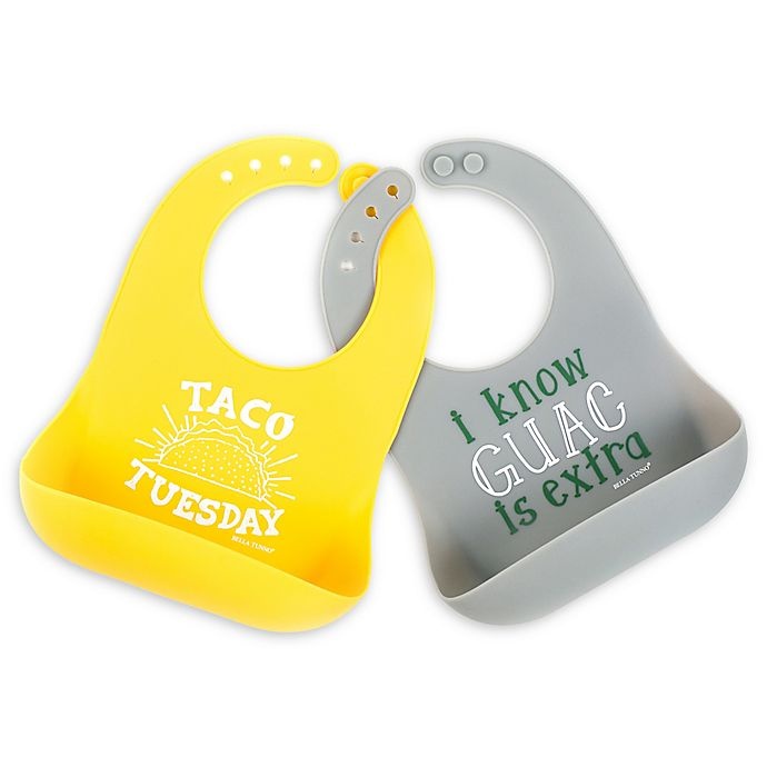 slide 1 of 3, Bella Tunno Taco Tuesday Wonder Bibs - Yellow/Grey, 2 ct