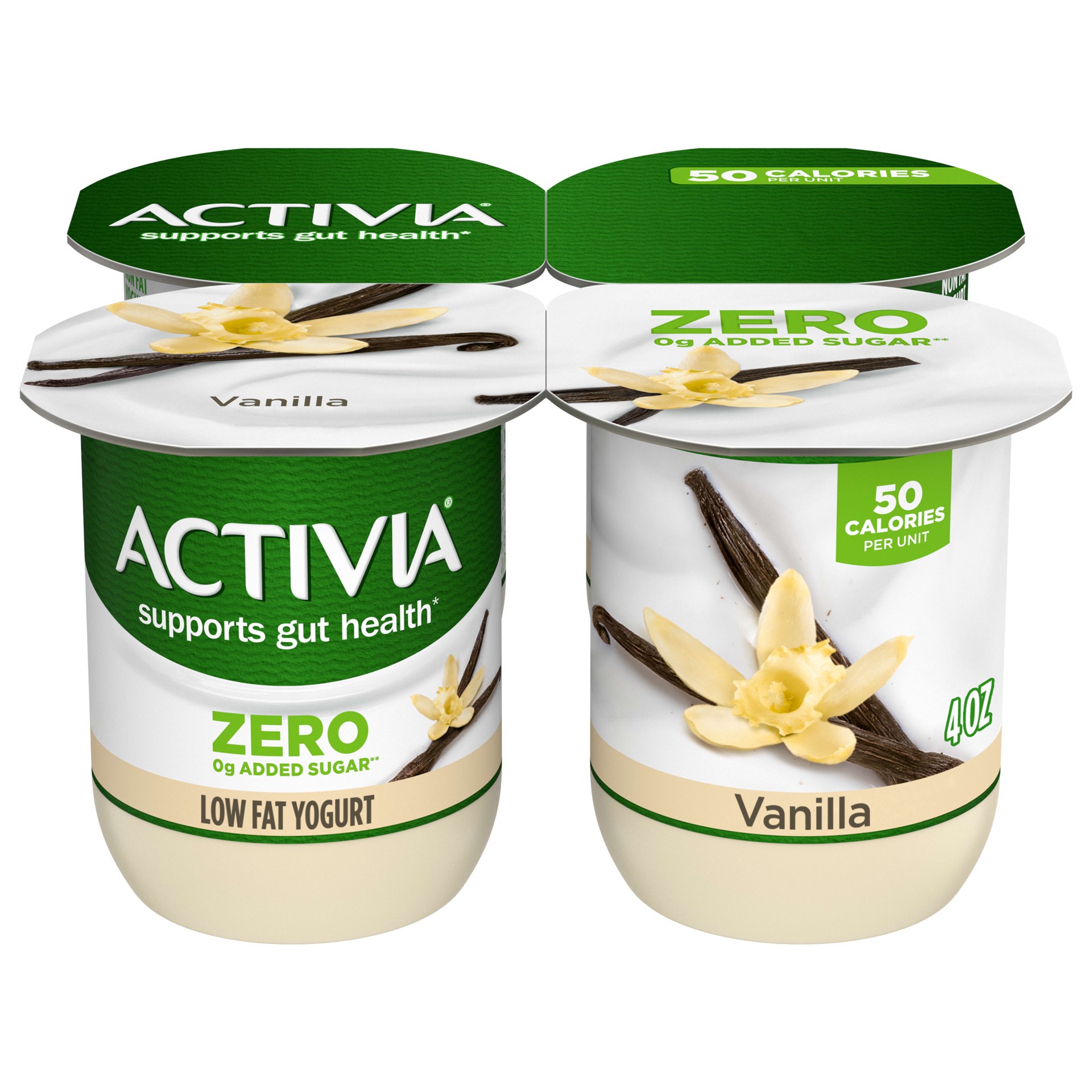 slide 1 of 4, Activia Zero 0g Added Sugar Vanilla Probiotic Yogurt, Creamy and Delicious Nonfat Yogurt, 4 Ct, 4 OZ Yogurt Cups, 4 oz