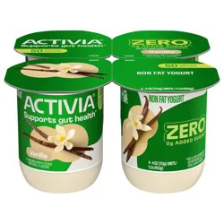 Activia ZERO 0g Added Sugar Vanilla Probiotic Yogurt, Nonfat Yogurt Cups, 4 OZ, 4 Ct