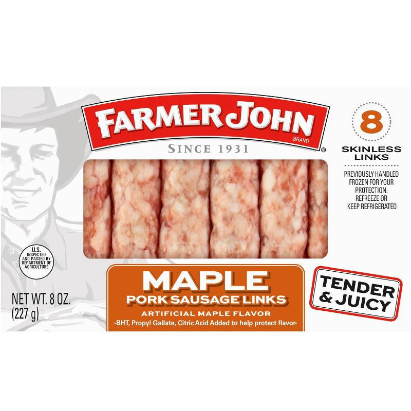 slide 1 of 3, Farmer John Maple Pork Sausage Links - 8oz/8ct, 8 ct; 8 oz