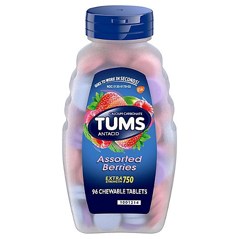 slide 1 of 1, Tums Antacid Tablets Chewable Extra Strength 750 Assorted Berries - 96 Count, 96 ct