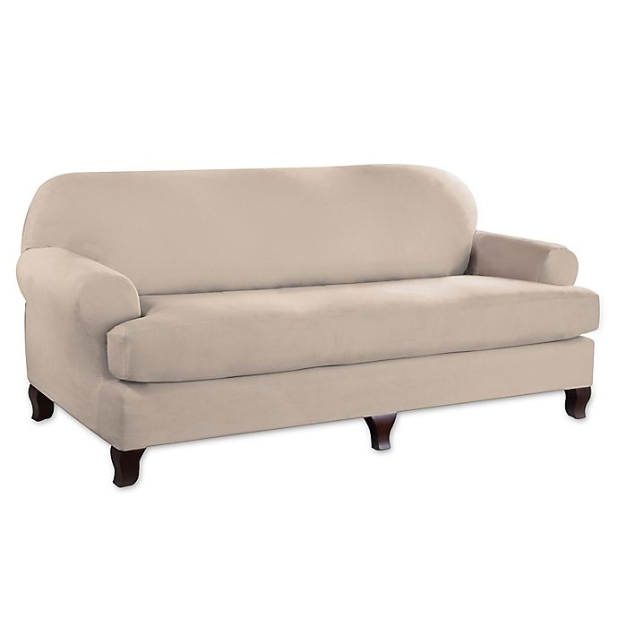 slide 2 of 2, Perfect Fit Stretch Fit Microsuede T-Cushion Sofa Slipcover - Ivory, 2 ct