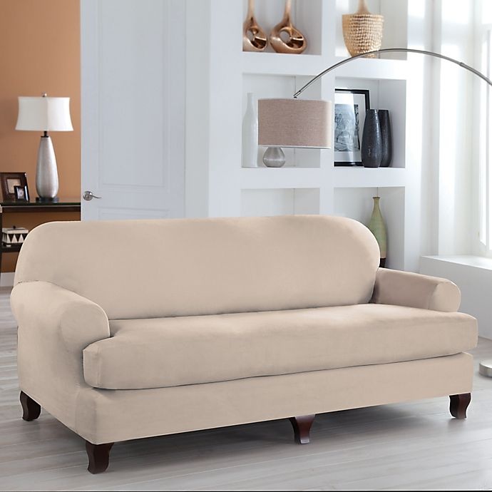 slide 1 of 2, Perfect Fit Stretch Fit Microsuede T-Cushion Sofa Slipcover - Ivory, 2 ct