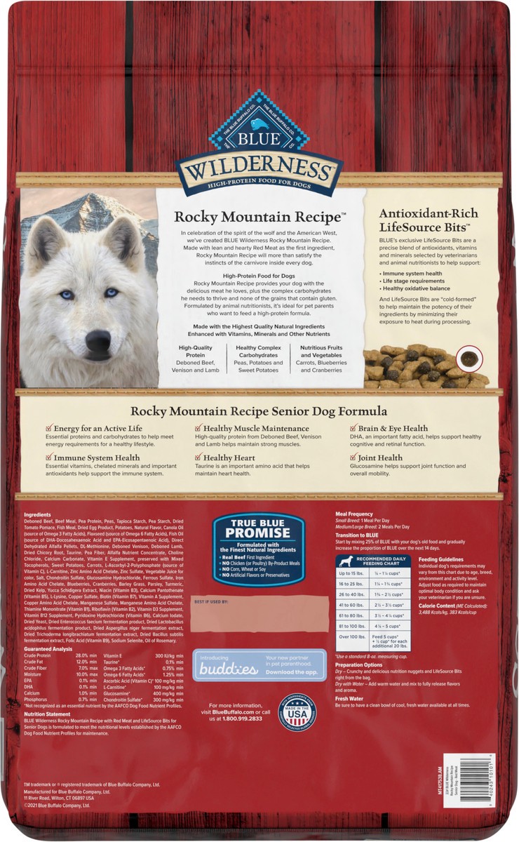 slide 7 of 13, Blue Buffalo Wilderness Rocky Mountain Recipe High Protein, Natural Senior Dry Dog Food, Red Meat 22-lb, 22 lb