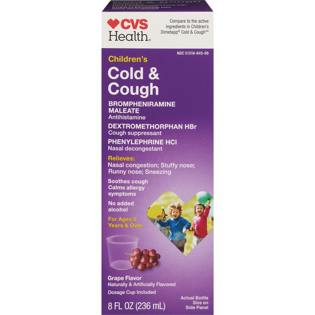 slide 1 of 1, CVS Health Children's Cold & Cough Relief Grape Liquid, 8 oz
