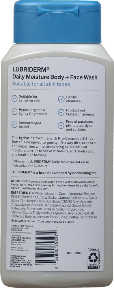 slide 2 of 2, Lubriderm Daily Moisture Body + Face Wash, 16 fl. oz, 16 fl oz
