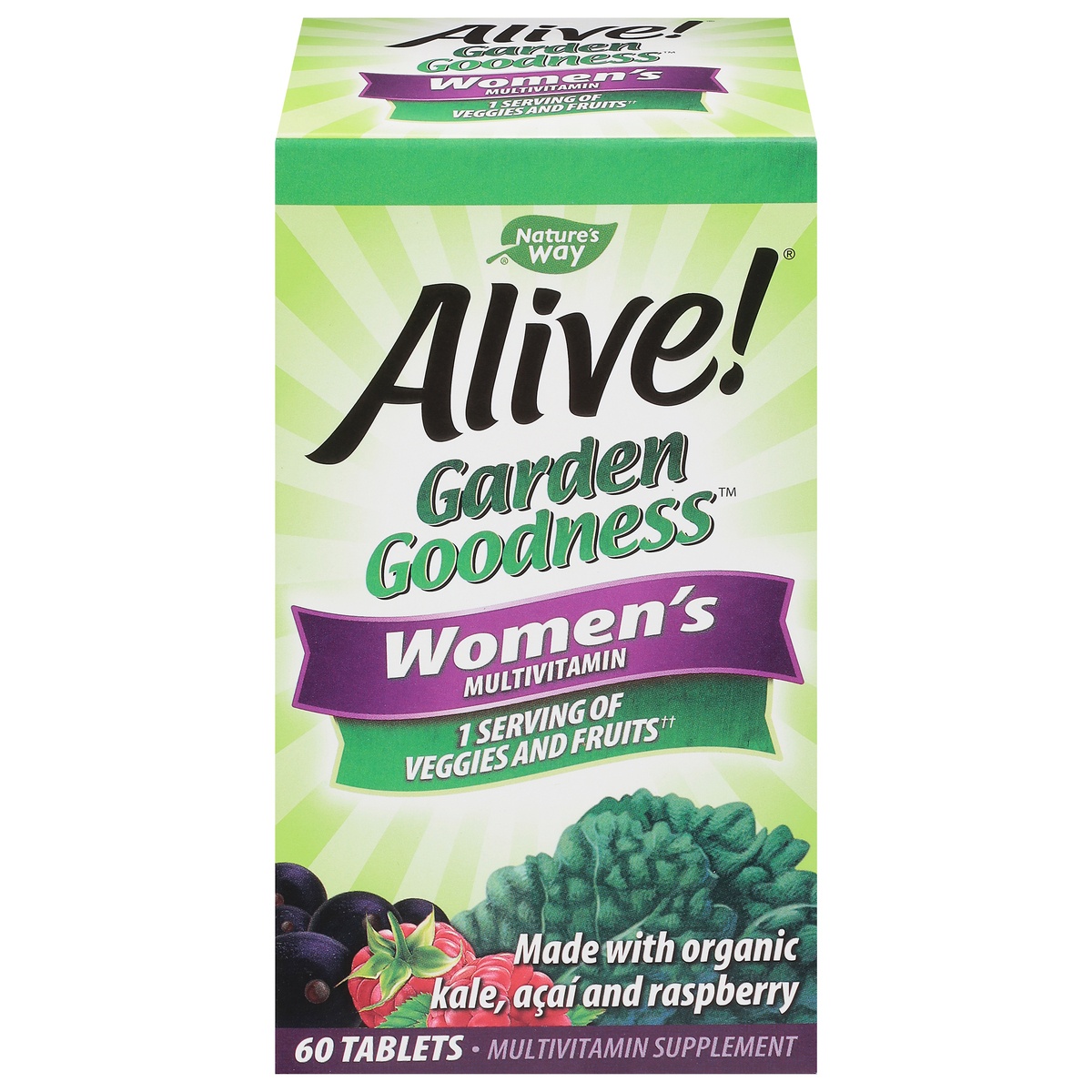 slide 1 of 1, Nature's Way Alive! Garden Goodness Multivitamin for Women, 1 Serving Veggies & Fruits**, with Organic Kale, High Potency B-Vitamins, 60 Tablets, 60 cnt