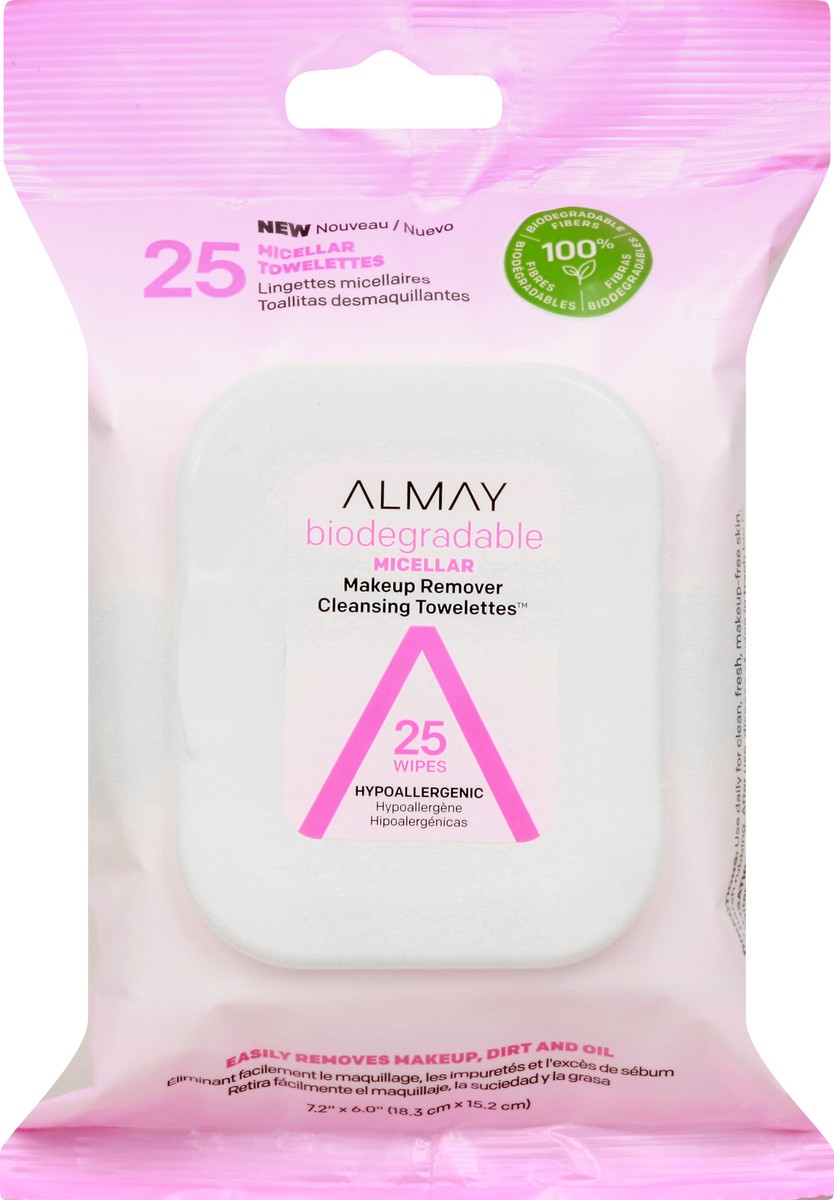 slide 6 of 9, Almay Biodegradable Micellar Makeup Remover Cleansing Towelettes, 25 ct