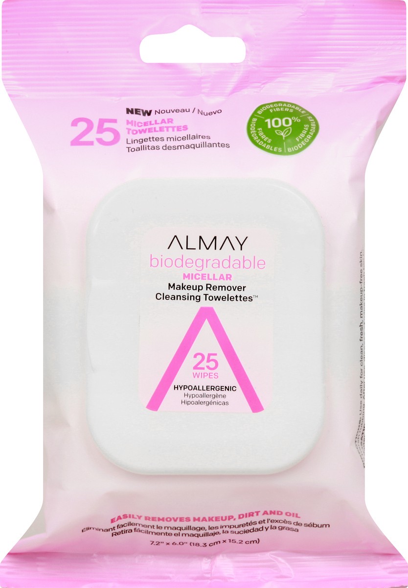 slide 1 of 9, Almay Biodegradable Micellar Makeup Remover Cleansing Towelettes, 25 ct