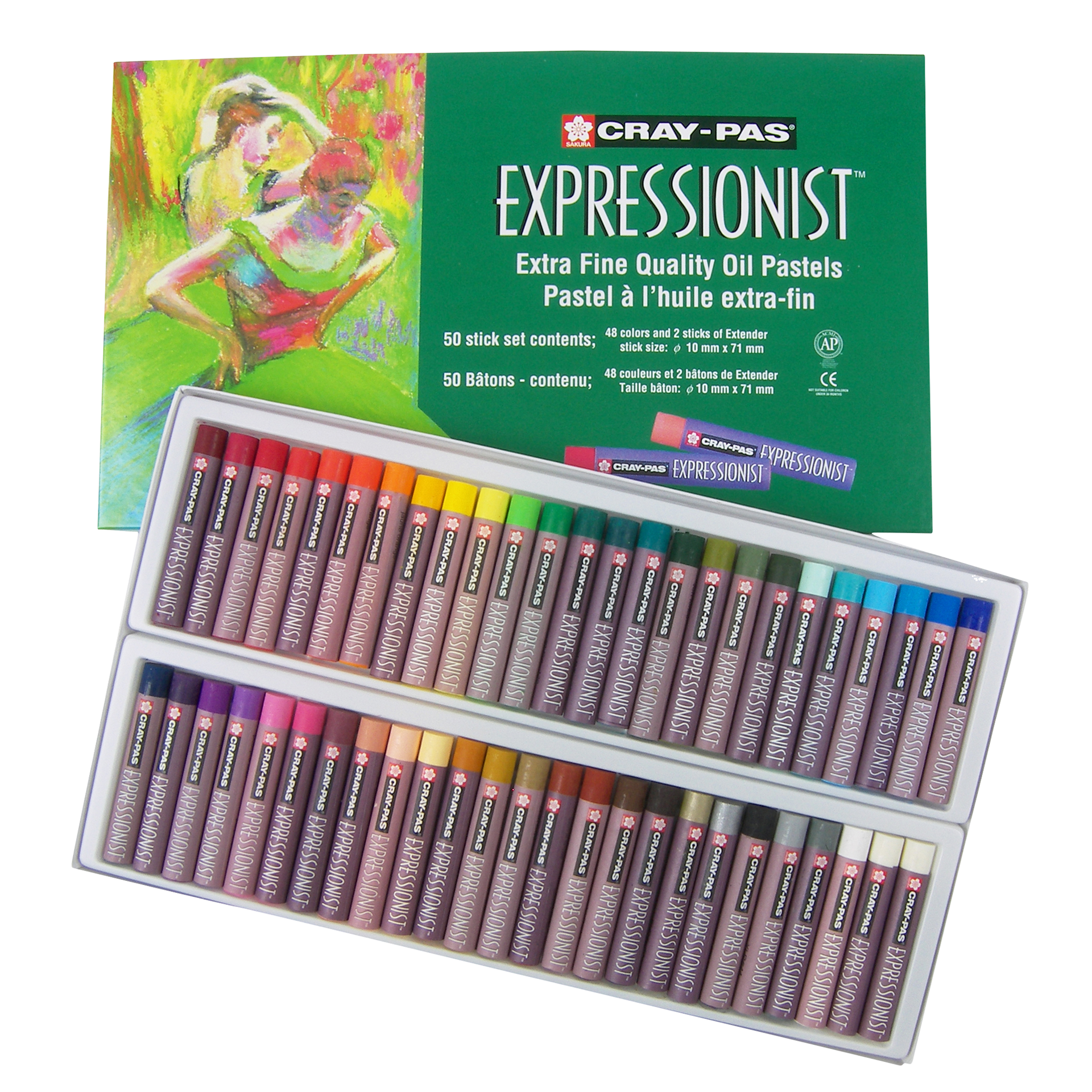 slide 2 of 3, Sakura Cray-Pas Expressionist 50 Color Oil Pastel Set, 10 mm x 71 mm individual stick size