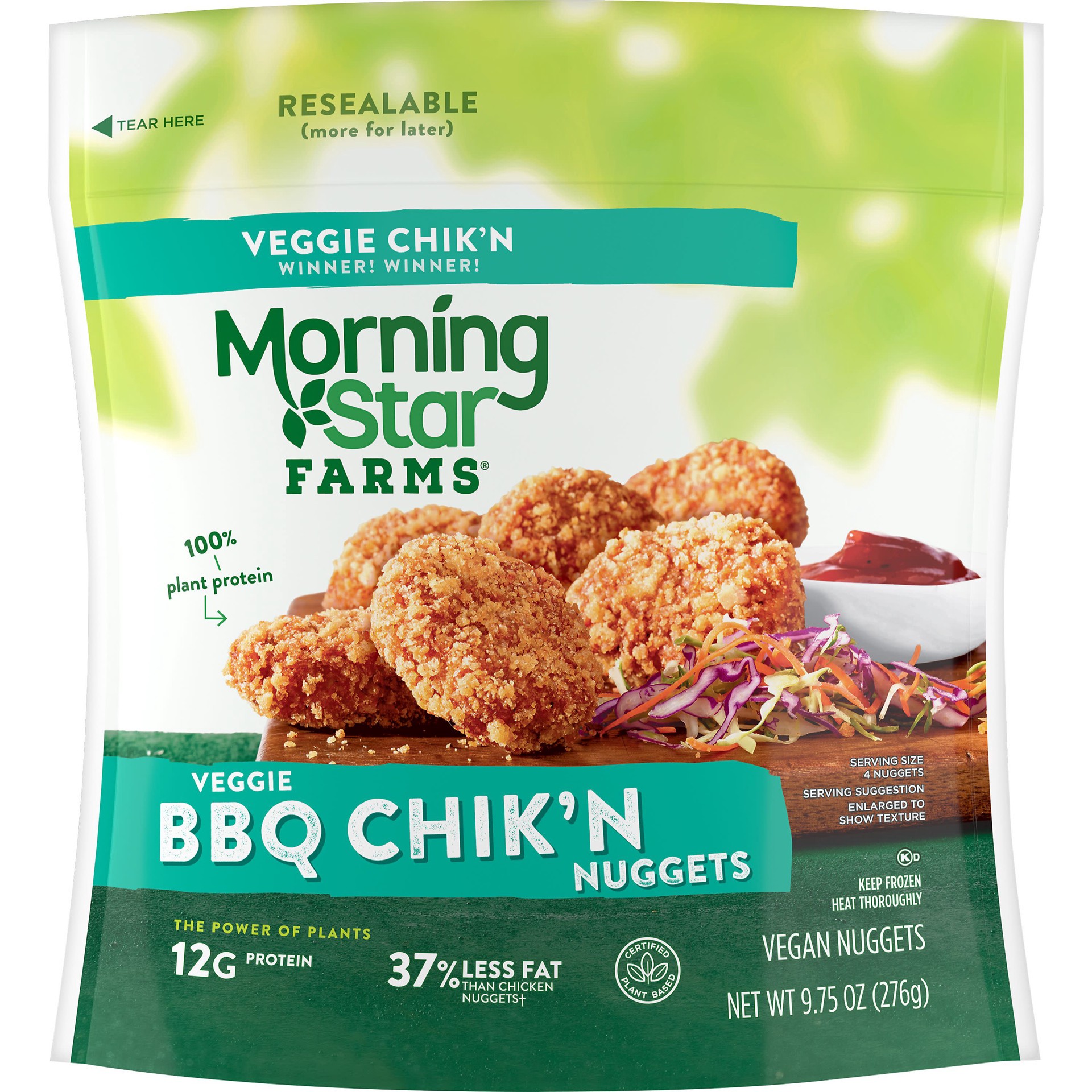 slide 1 of 5, MorningStar Farms Meatless Chicken Nuggets, Vegan Plant Based Protein, Frozen Meal, BBQ, 9.75oz Bag, 1 Bag, 9.75 oz