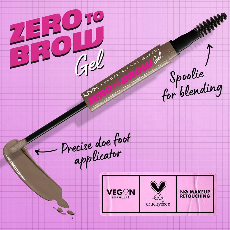 slide 4 of 8, NYX Professional Makeup Zero to Brow Longwear Eyebrow Gel - 05 Ash Brown - 0.06 fl oz, 0.05 oz