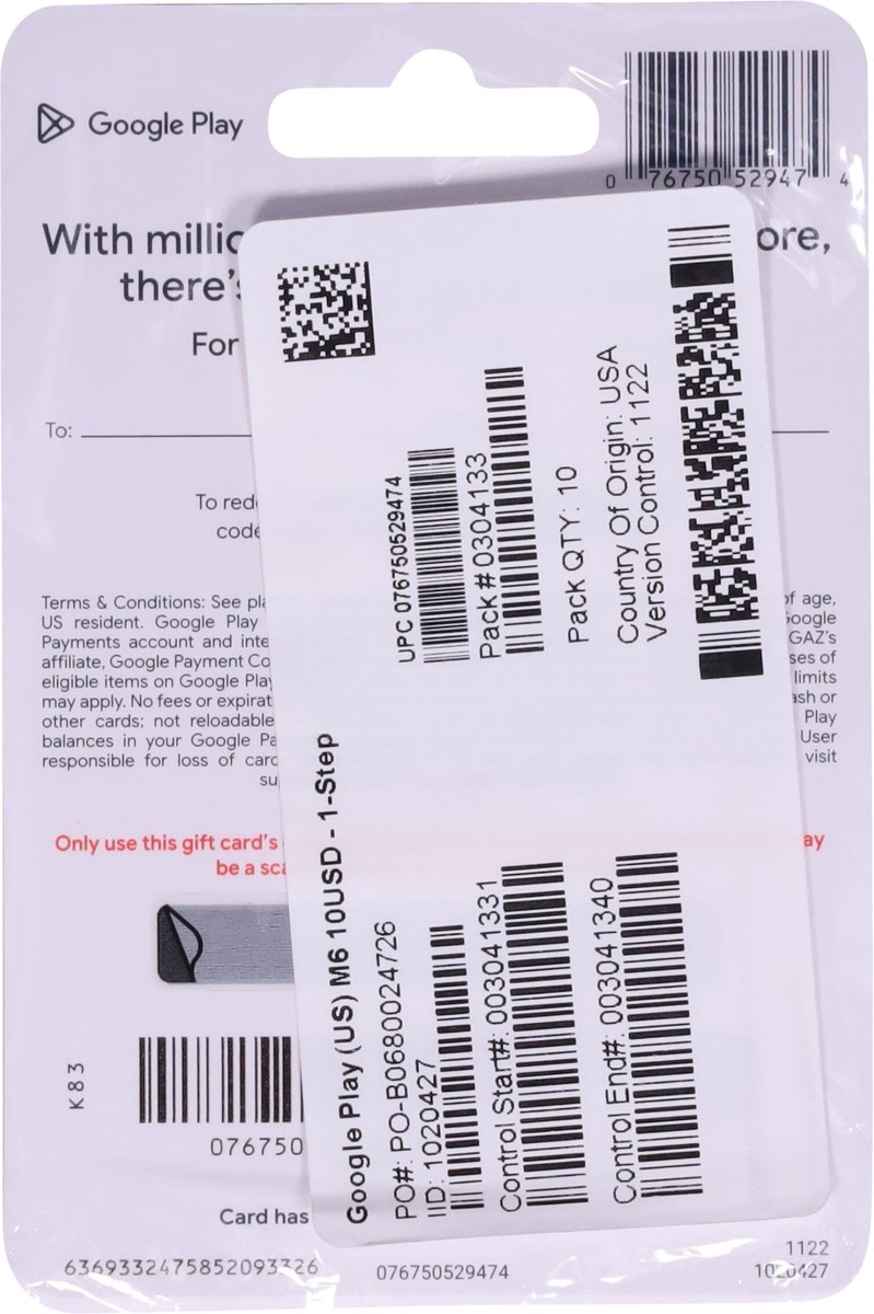 slide 8 of 12, Gift Card Google Play 10, 1 ct