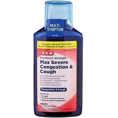 slide 1 of 1, H-E-B Max Severe Congestion And Cough Multi-symptom Maximum Strength, 6 oz