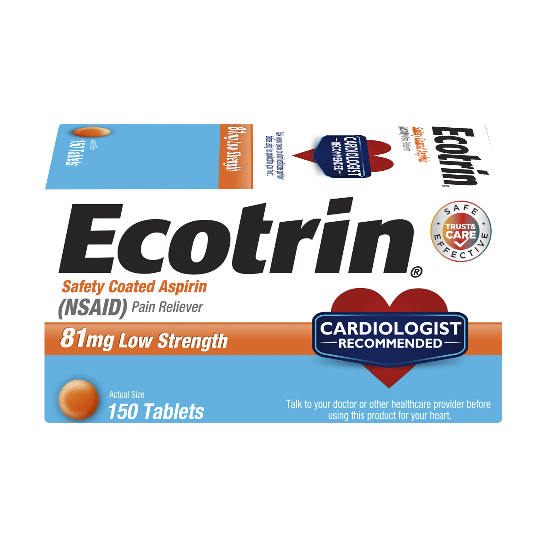 slide 1 of 2, Ecotrin Low Strength Aspirin Tablets, 150 ct