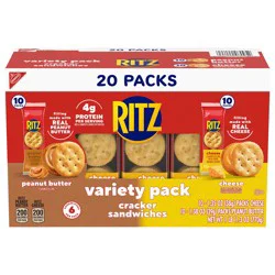 RITZ Peanut Butter and Cheese Sandwich Crackers Variety Pack, Lunch Snacks, 20 Snack Packs (6 Crackers Per Pack)