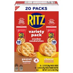 RITZ Peanut Butter and Cheese Sandwich Crackers Variety Pack, Lunch Snacks, 20 Snack Packs (6 Crackers Per Pack)